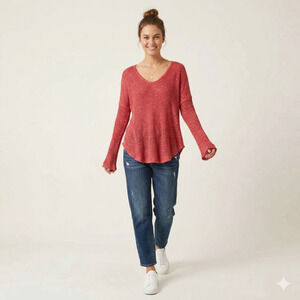 Lush Sweater Womens L Open Knit Long Sleeve Lightweight Raw Hems Boho Beachy